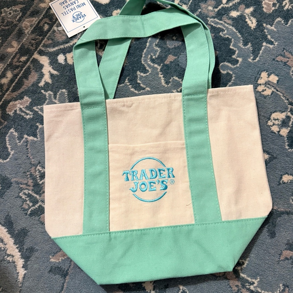 Trader Joe's Mint Green and Cream Mini Canvas Tote
